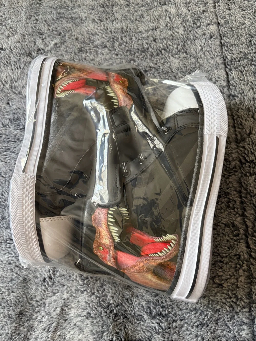 Kids Black High-Top Sneakers with Dinosaur Print
